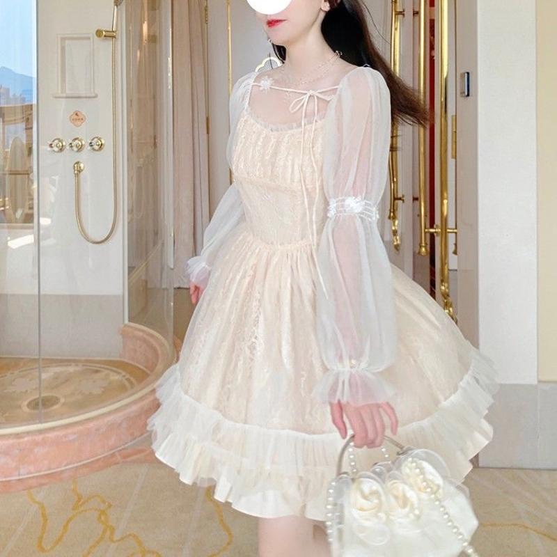 FiveFive Lolita Kawaii платье женское повседневное винтажное мини-платье с длинными рукавами Y2k женское цельное платье в японском стиле корейская осень