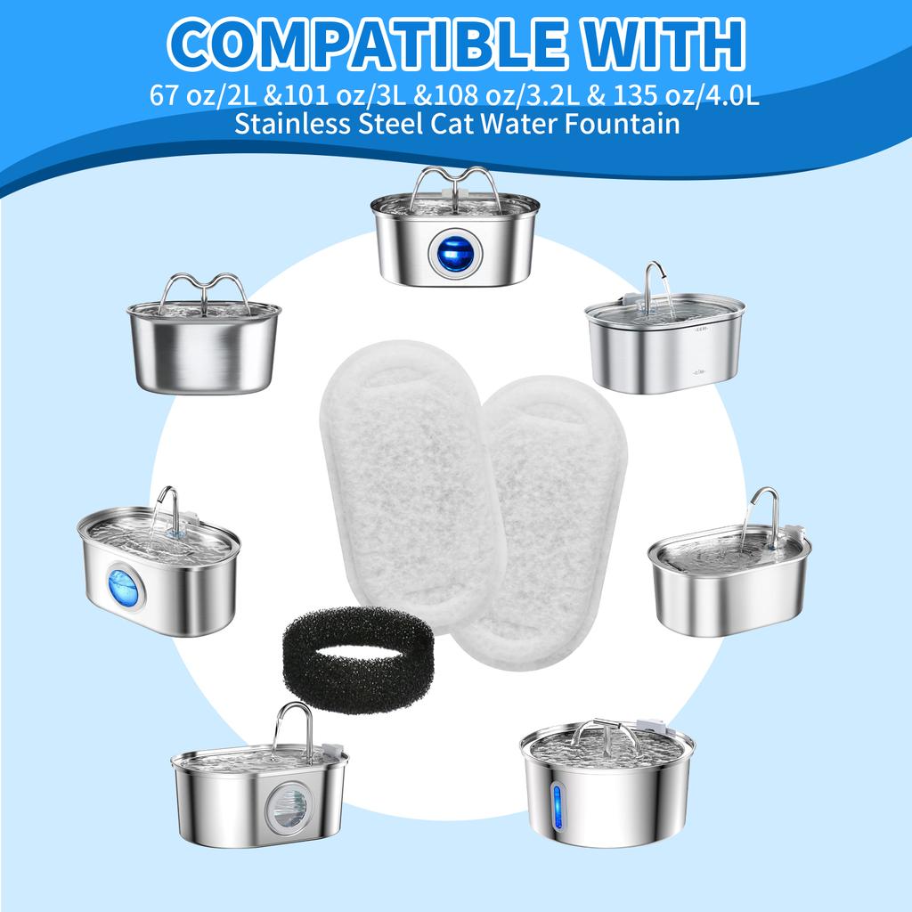 Replacement Filters Cat Water Fountain Filters Element for Stainless Steel Cat Water Fountain Activated Carbon Sponges Filters