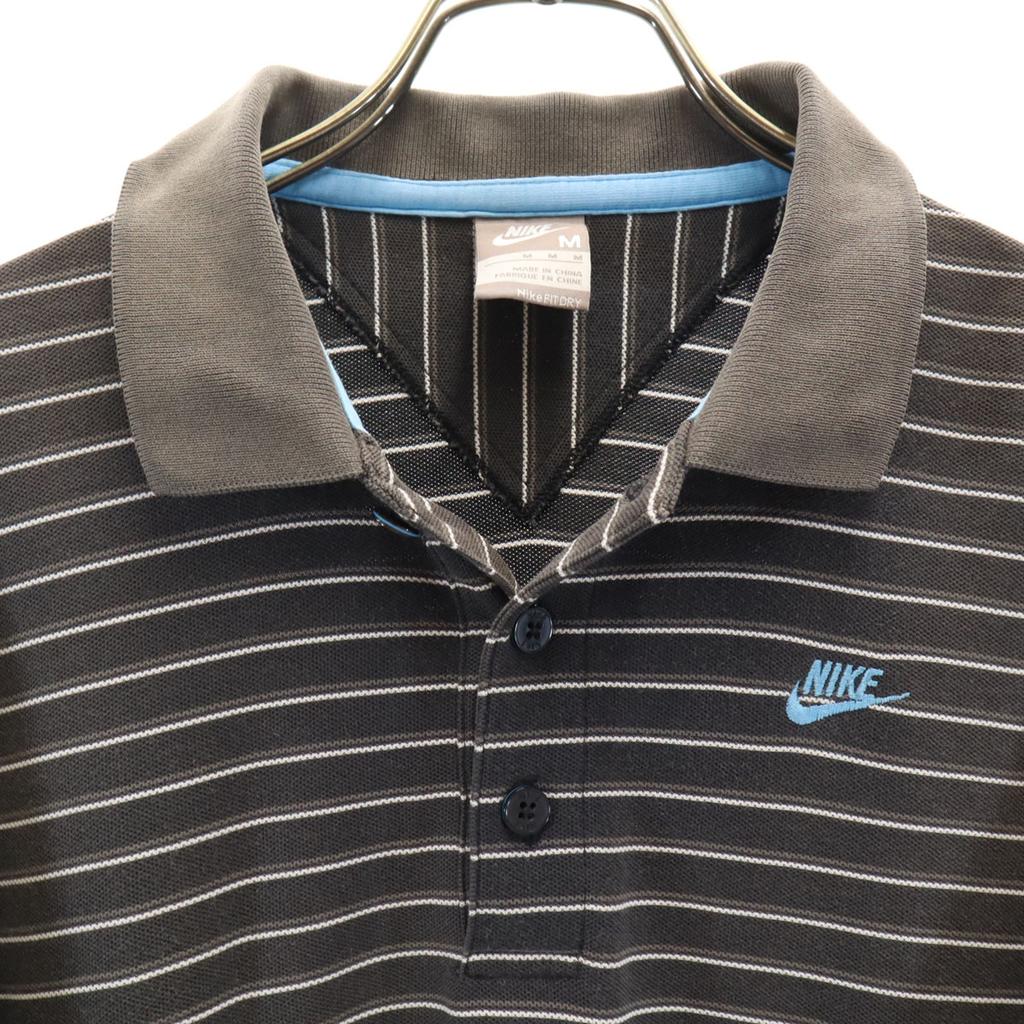 Nike Border Pattern Short Sleeve Polo Shirt M Gray Fawn Men's Used