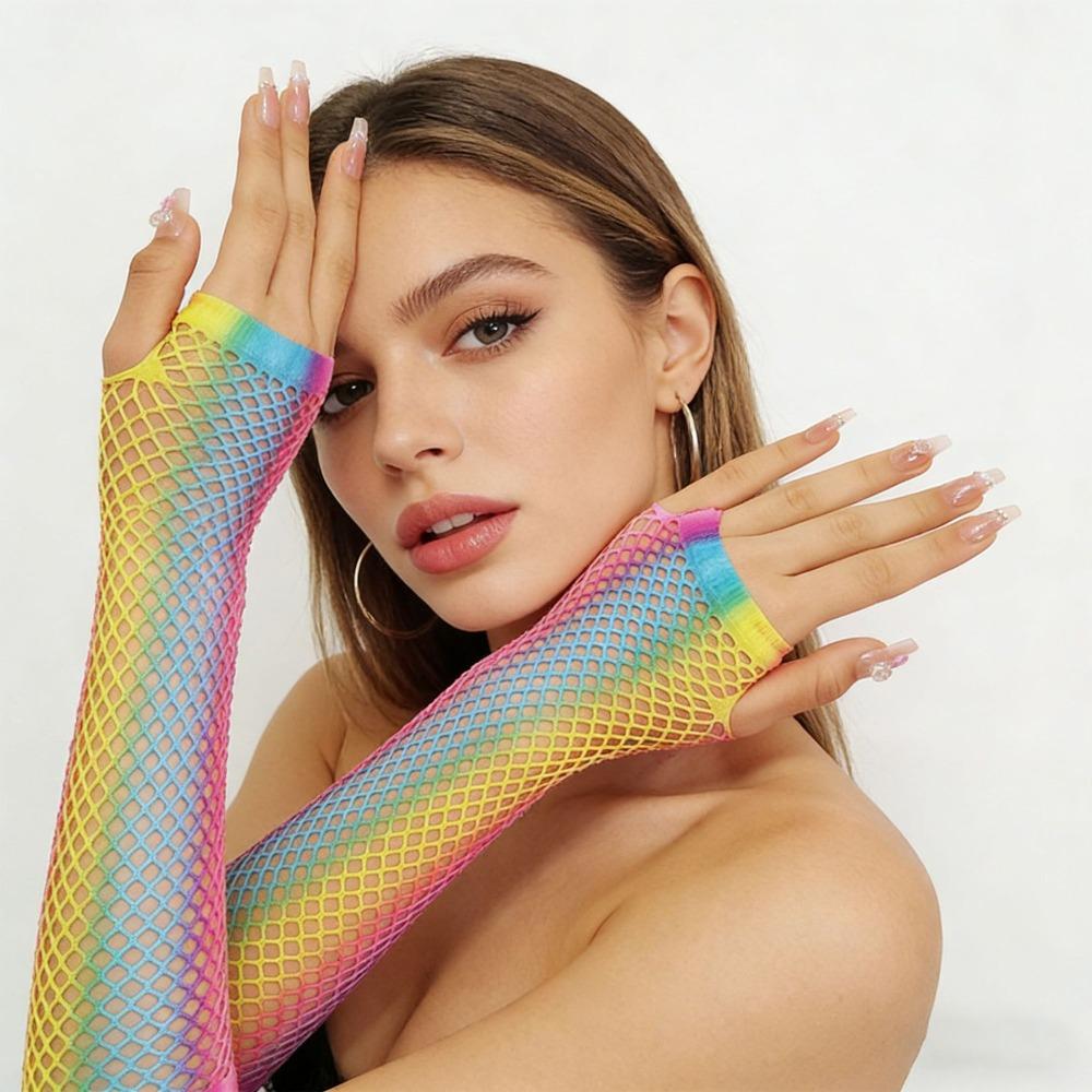5 pairs 9.06in Elbow Length Fishnet Fingerless Gloves Social Party Decorative Arm Piece