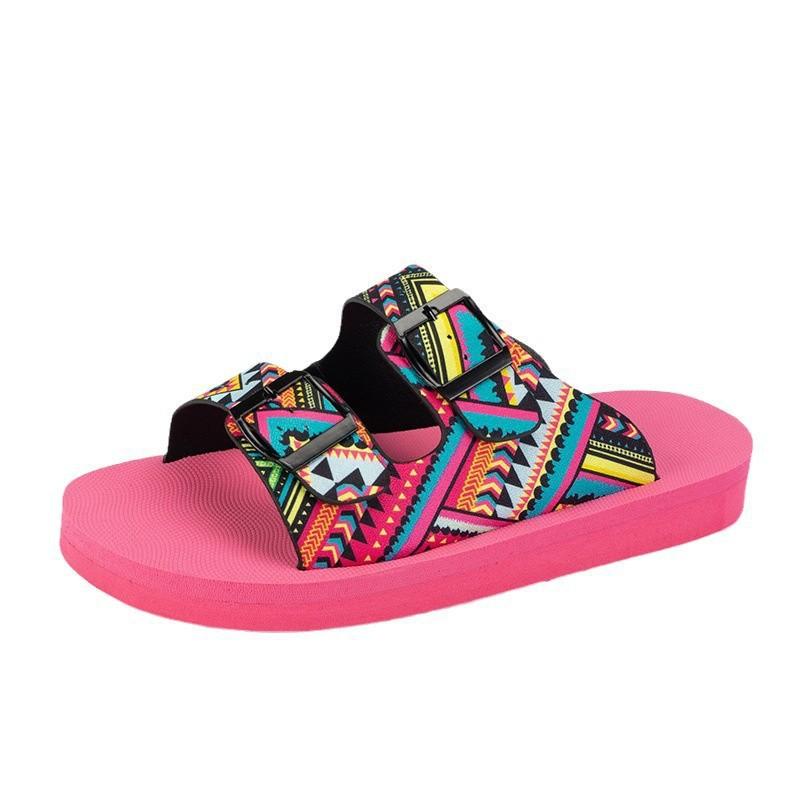 Европейская и американская внешняя торговля большой размер пряжка ремня легкая пена подошва шлепанцы на одной подошве женские цветные граффити пляжные крутые шлепанцы