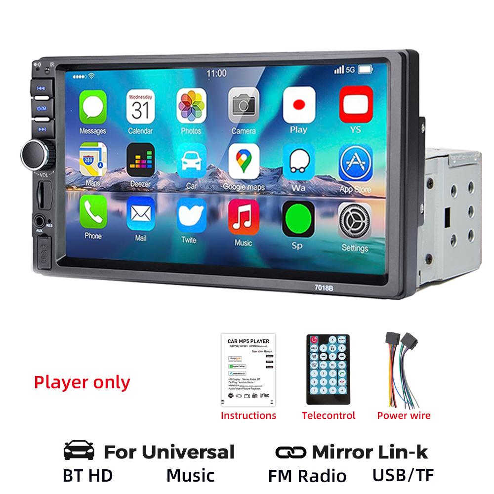 HIPPBQCC 7 Inch 1 Din Car Radio MP5 Multimedia Player Touch Screen FM ISO Power Aux Input Bluetooth USB Mirror Link Autoradio