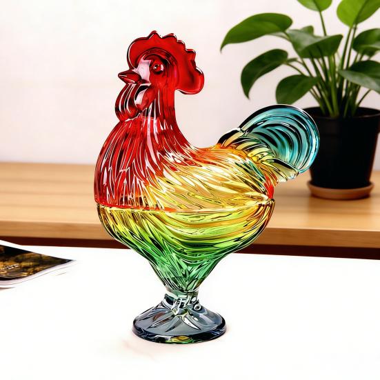 Стеклянная банка для конфет в виде петуха с крышкой, ручная работа, витражная чаша для закусок, декоративная фруктовая чаша для сладостей и орехов, декор для дома и гостиной.