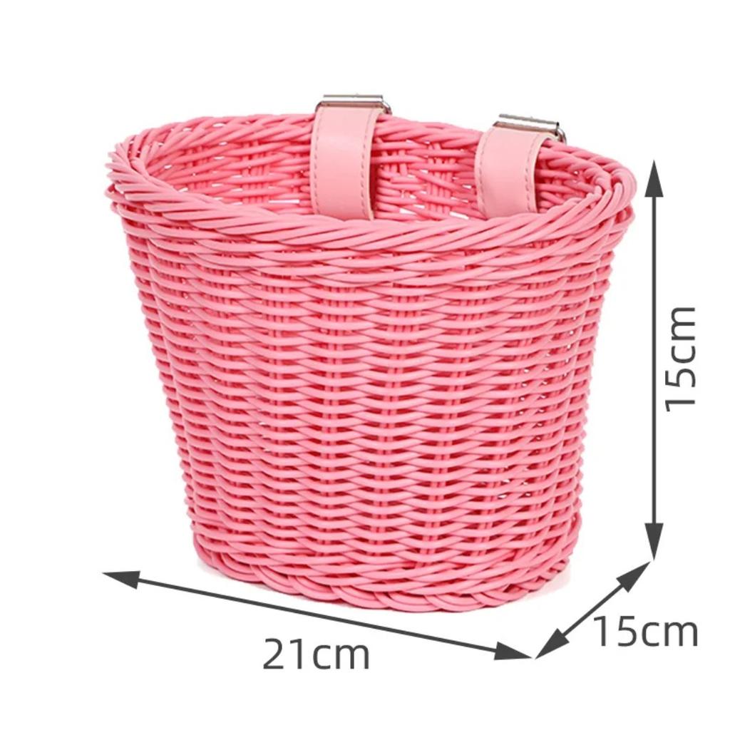 Kids Bike Basket Woven Imitation Rattan Bicycle Handlebar Basket Front Storage Basket for Kids Bike Scooter Toys Snacks Drinks