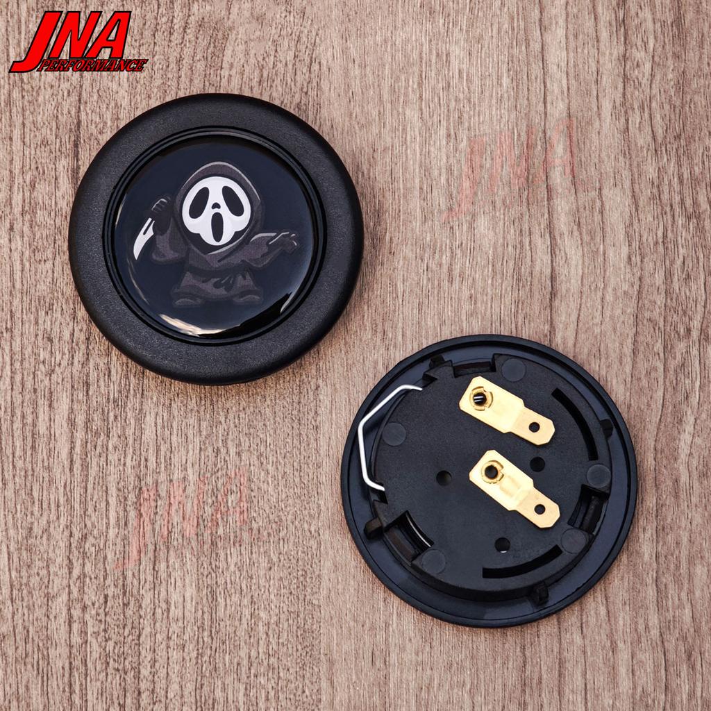 Black Devil Demon Sports Steering Wheel Horn Push Button JDM Universal Racing Car Horn Cover PC-HB01