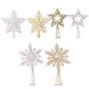 Christmas Tree Top Glitter Gold Silver Star Xmas Tree Snowflake Ornaments Christmas Decoration For Home