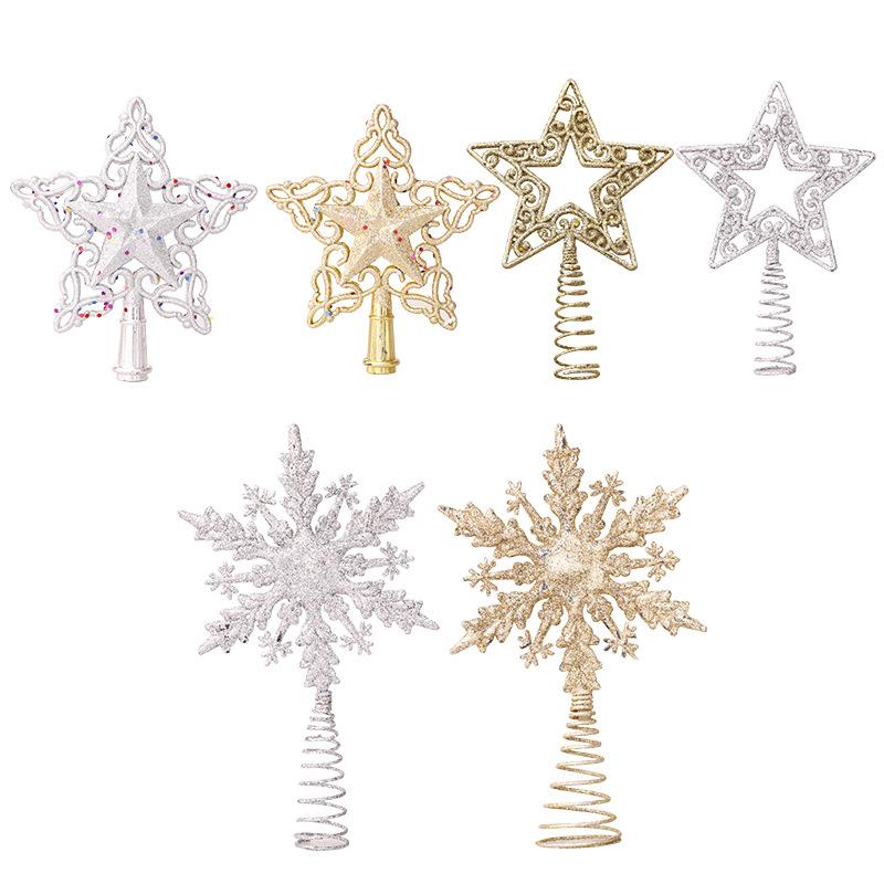 Christmas Tree Top Glitter Gold Silver Star Xmas Tree Snowflake Ornaments Christmas Decoration For Home
