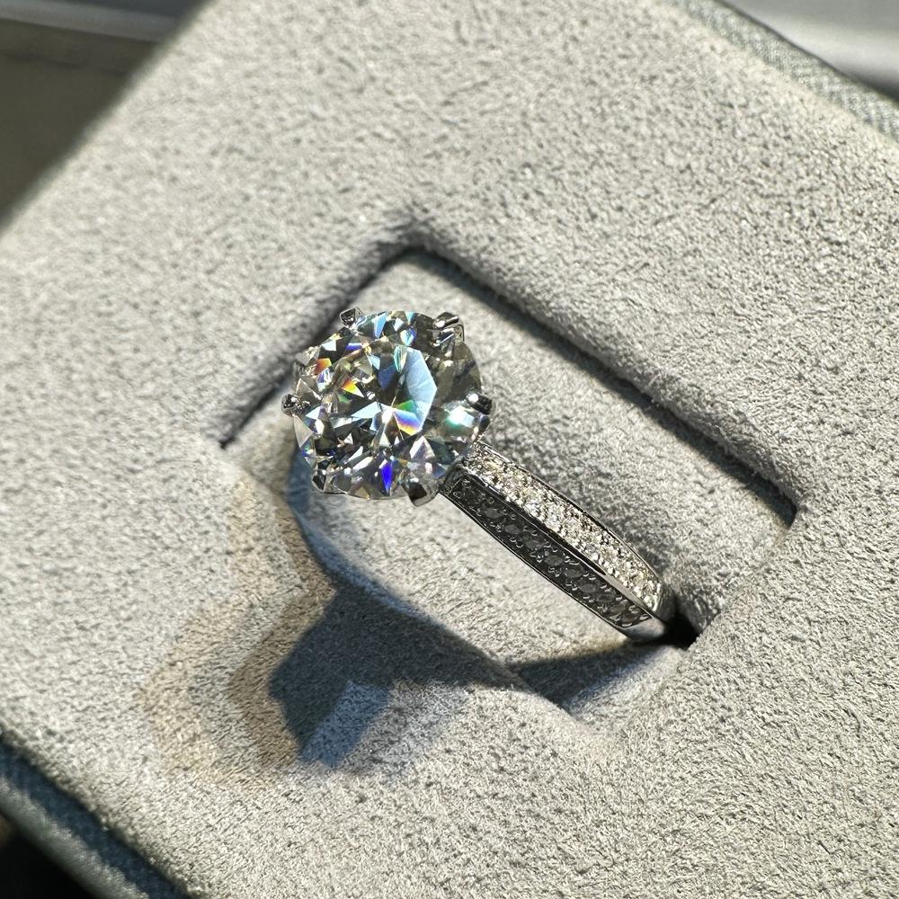Vinregem 100% Стерлинговое Серебро 925 пробы, сверкающее круглой огранки, 8 мм, 2CT, 3EX VVS1, цвет D, настоящий муассанит с бриллиантами, женское кольцо, свадебное обручальное ювелирное изделие