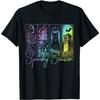 Pastel Rainbow Spooky Season Four Panel Witch Magic Potion Black Cat Bat Castle Graphic Tee
