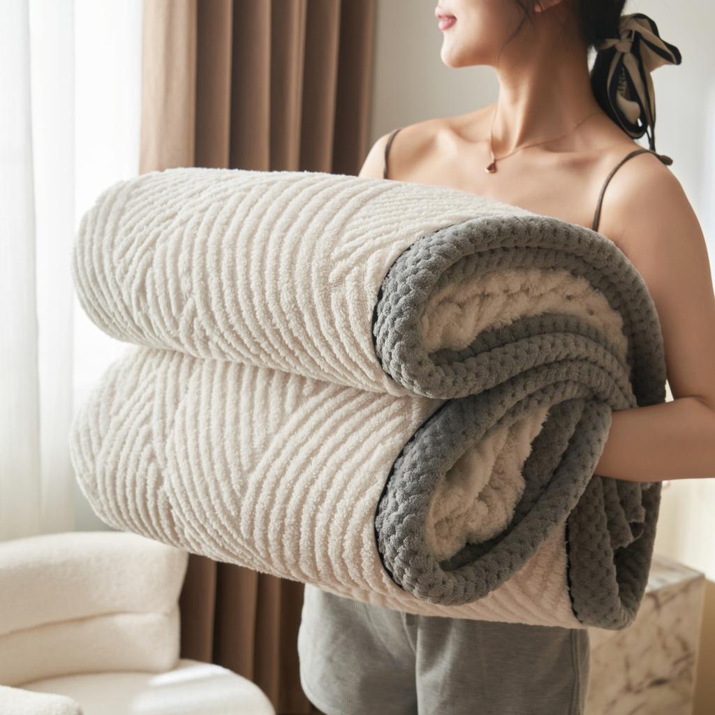 Тяжелое коралловое флисовое одеяло, двухслойное, плюшевое, теплое для осенне-зимнего периода, модное, полосатое, в клетку, из тафты, для дивана, для сна