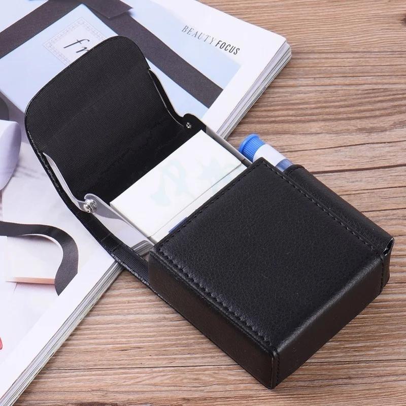 Stainless Steel + PU Leather Cigarette Case with Lighter Pocket Cigarette Pack Convenient Storage Bag Waterproof PVC Bag