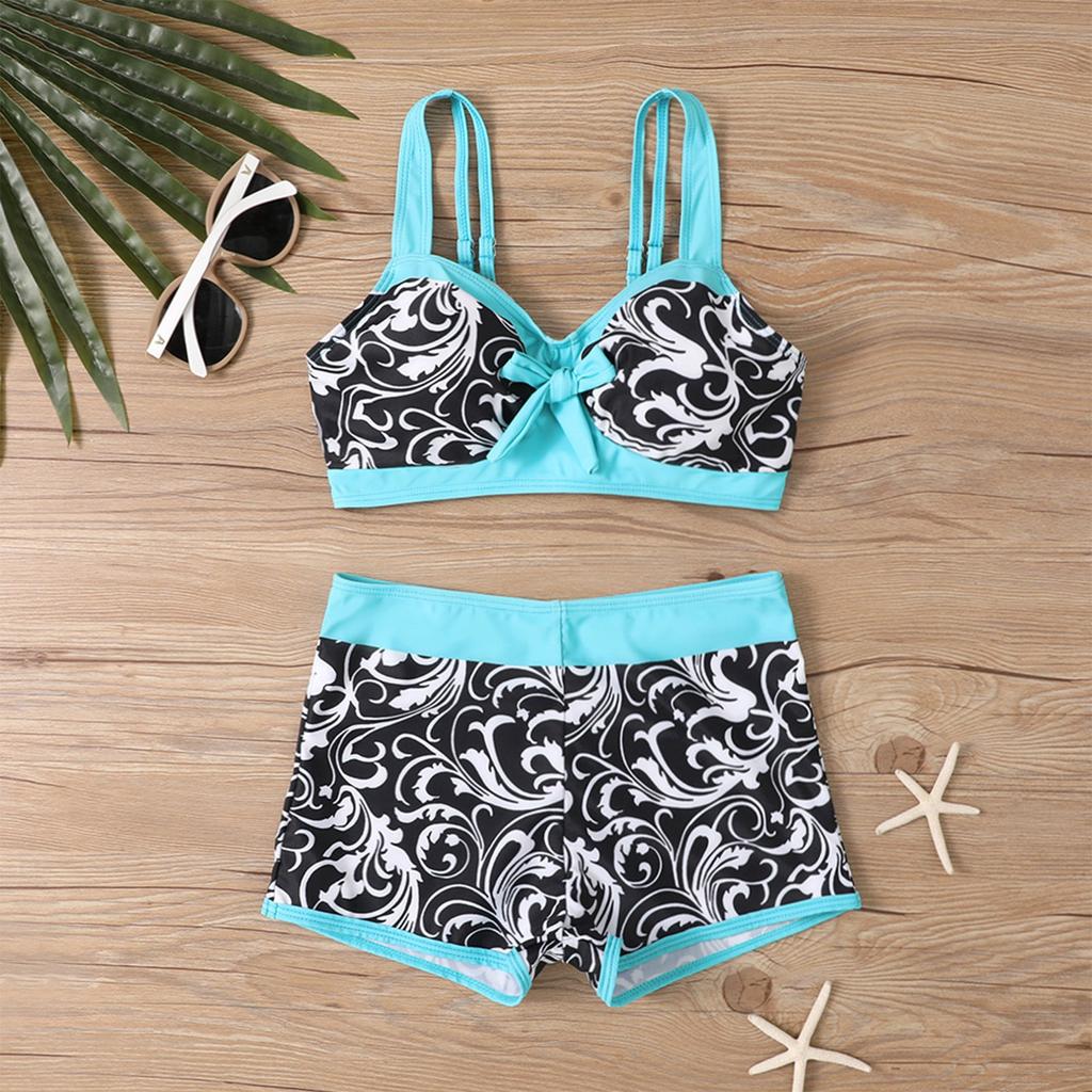 Women's Fashion Split High Waist Printed Bikini With Bra Pads And No Steel Bra Swimsuit
