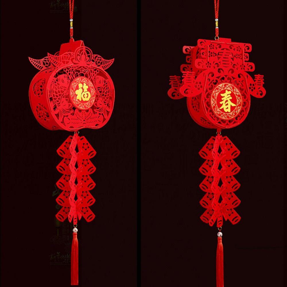 DIY Felt Red Lantern 3D Chinese Red Lantern Decorative FU Character Lantern New Year