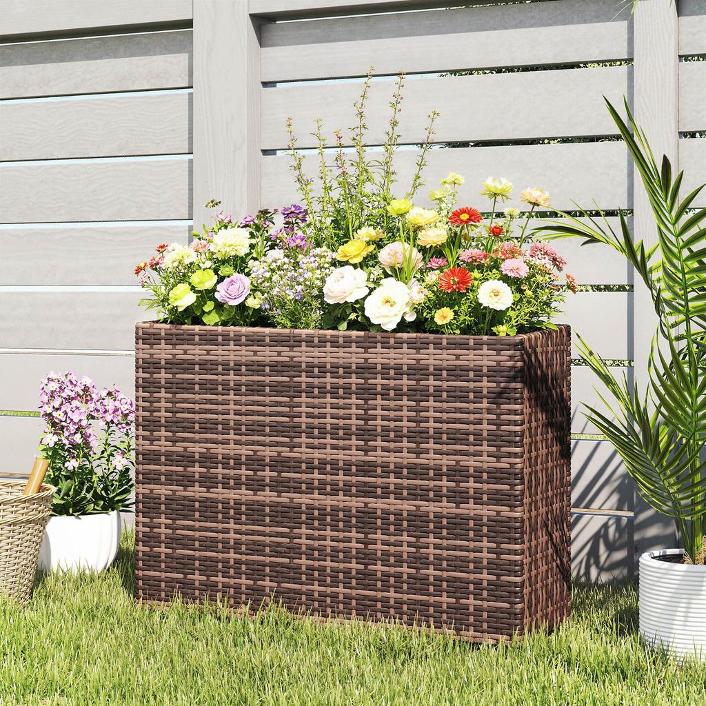 Raised Garden Bed with Adjustable Feet, Rattan Planter with Removable Insert for Patio and Balcony, Brown