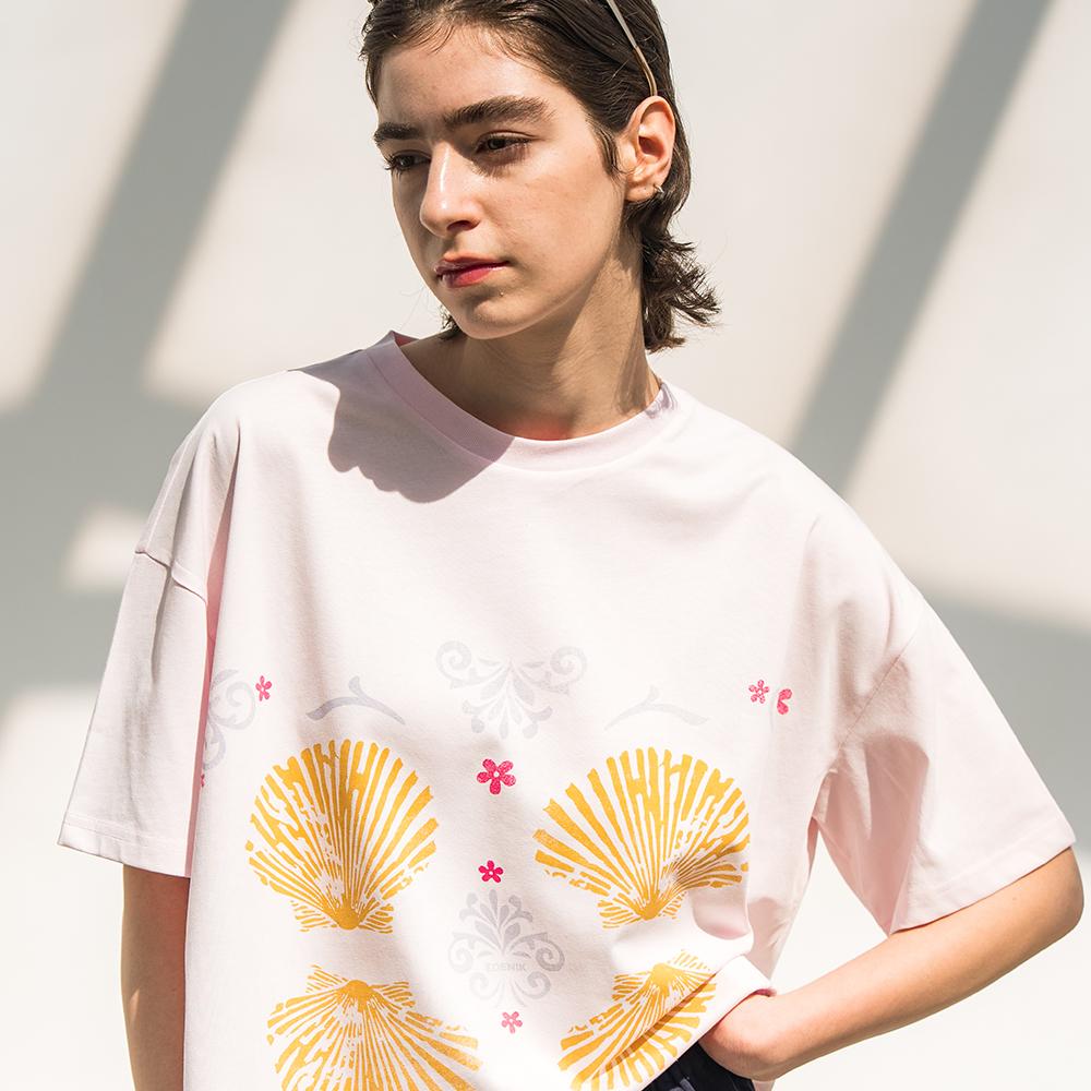 EDENIK Shell Pattern Crop Short Sleeve T-Shirt_Pink