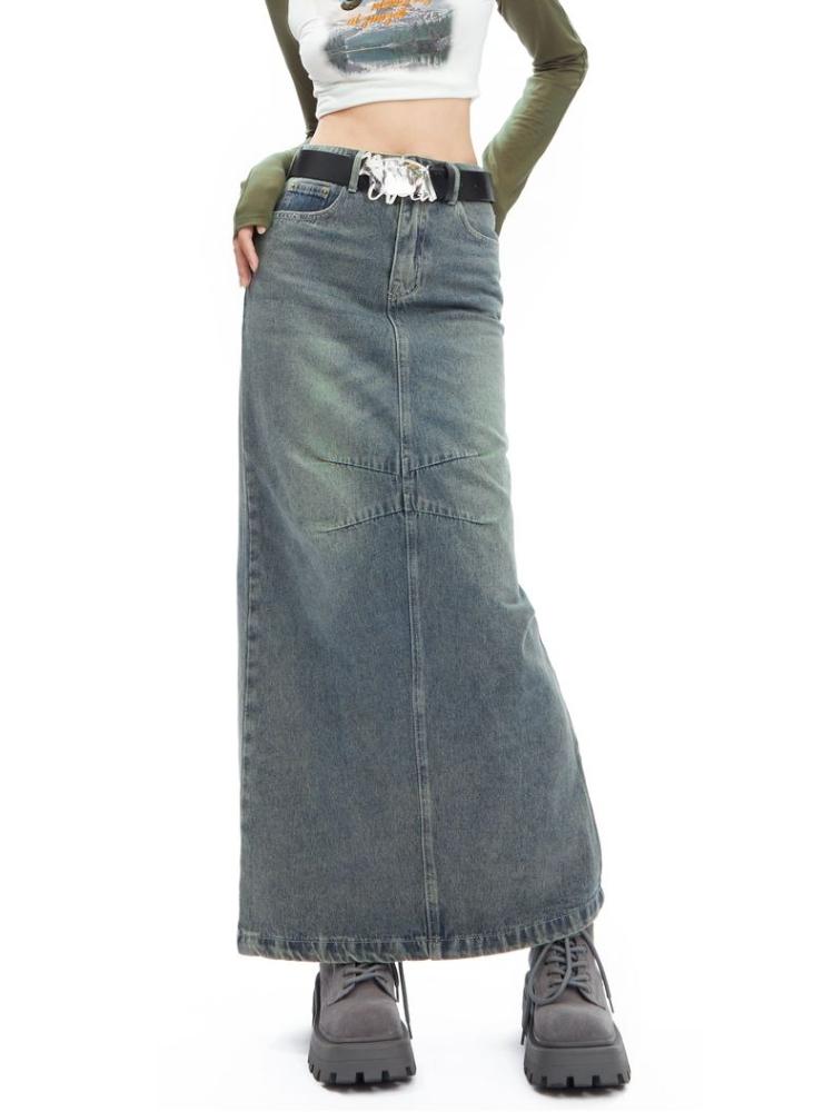 Уличная одежда в стиле ретро Y2k, женские юбки в студенческом стиле, винтажная джинсовая юбка макси, женская, молодая девушка, шикарная сексуальная прямая одежда, новая
