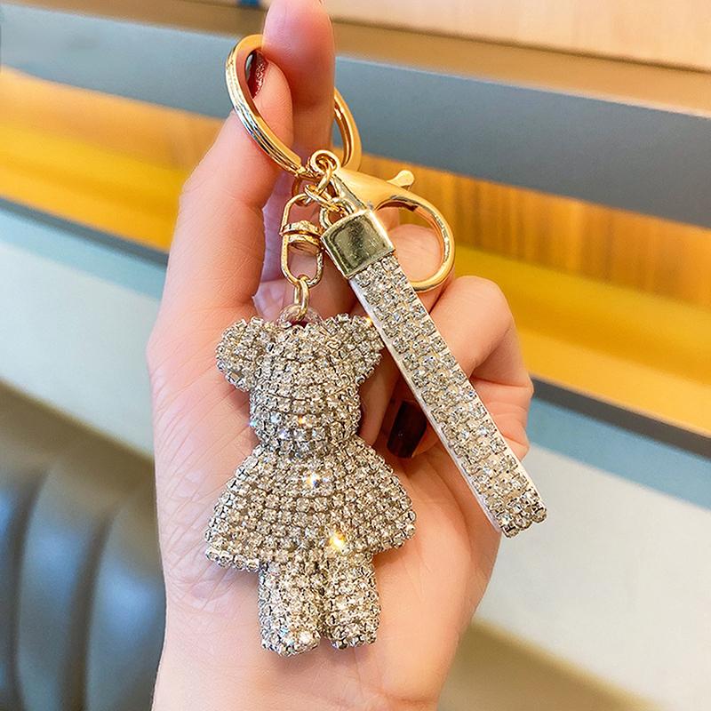 1Pc Bag Pendant Personalized And Creative Boutique 5Cm Cute Bear Keychain Inlaid With Artificial Diamond Car Keyring