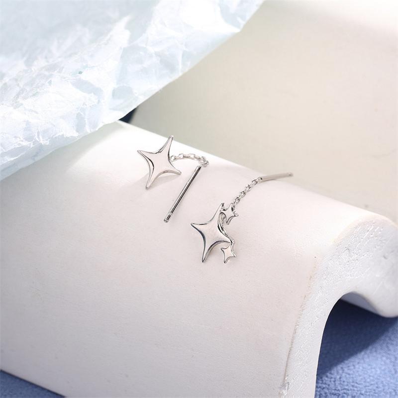 Серебряные асимметричные серьги-звезды для женщин, модные и элегантные серьги в виде четырехконечной звезды, подарок на вечеринку для девочек