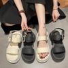 Women Korean Platform Sandals 2024 New Fashion Platform Rhinestone Buckle Peep Toe Shoes Female Casual Roman Beach Sandalias
