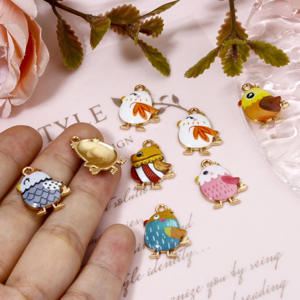 10 PCs Cute Chicken Enamel Charms Zinc Based Alloy Easter Day Pendants Gold Plated Multicolor Animal Pendants 20mm x 16mm