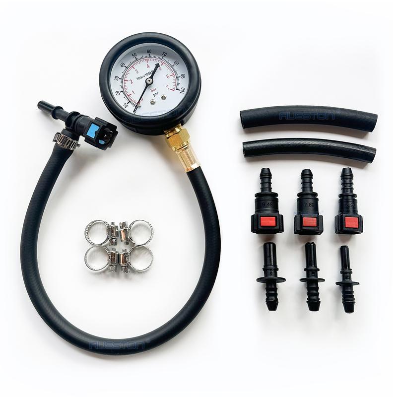 Fuel Pressure Test Kit - Quick Connected Fuel Injection Pump Pressure Tester Gauge 0-100PSI with Valve 6.3/ 7.89/ 9.49 for Car