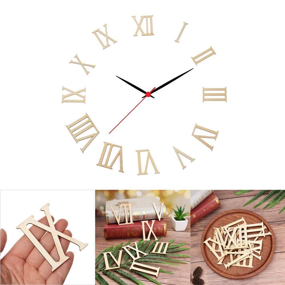 12pcs/set Home & Garden Home Decorations Laser Cut Wooden Roman Numerals Wood Chip Clock Accessories