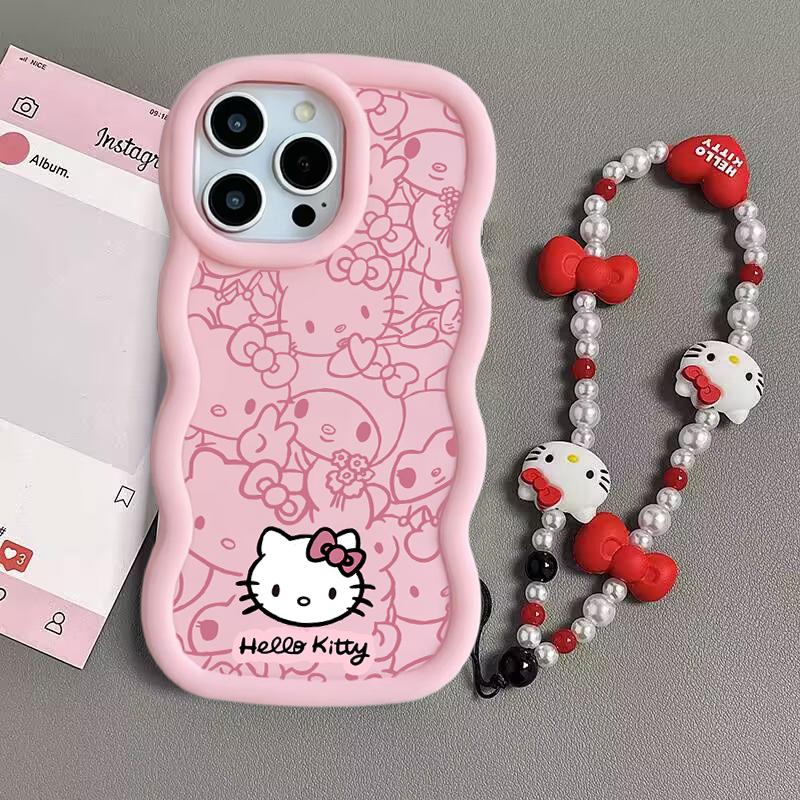 Мультяшный браслет Hello Kitty Чехол-цепочка Для OPPO A60 A6 A5 PRO A79 Reno 15F 14F 13F 12 11 10 Pro 12F 11F A36 A78 5G Волна Чехол