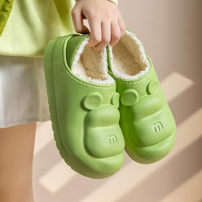 Водонепроницаемые хлопковые тапочки с мишкой, флисовые, на толстой подошве, в виде сумки и плюшевые термотуфли на мягкой подошве, нескользящие