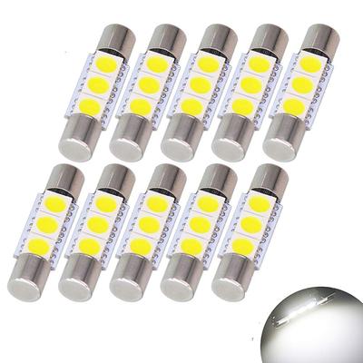 T6.3x28мм Светодиодный 3SMD 5050 Подходит для 28мм/29мм Белый/Белый Лампа подсветки зеркала/Потолочный светильник/Светильник для чтения, 10 шт.