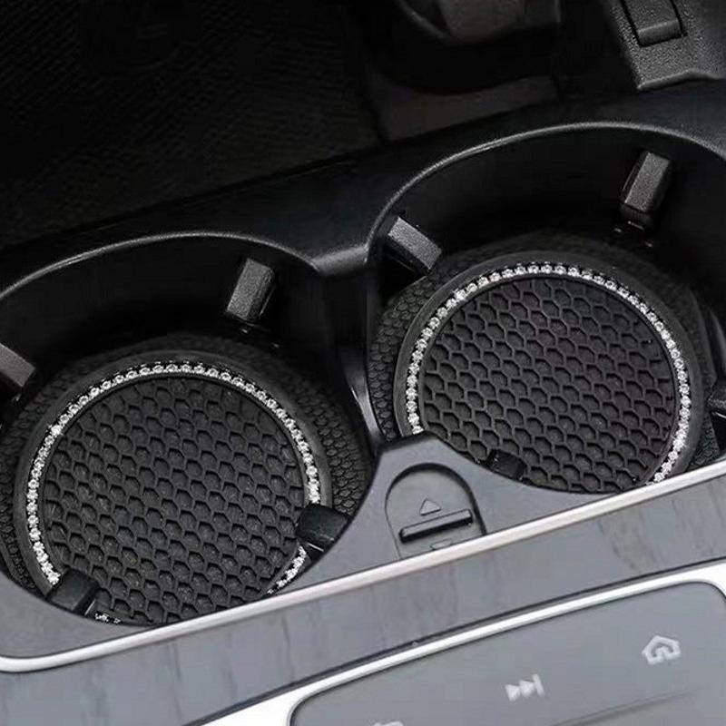 Car Non-slip Water Cup Pad Diamond Rhinestone Bling Decoration Auto Interior Cup Bottle Anti-skid Rubber Mat Car Accessories