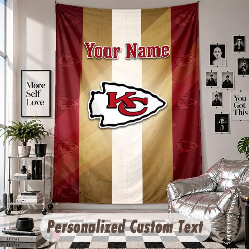 Wall Hanging Tapestry With Custom Name & Text, Kansas City Chiefs Decorative Tapestry For Bedroom