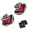 Silver earrings red roses studs silver 925