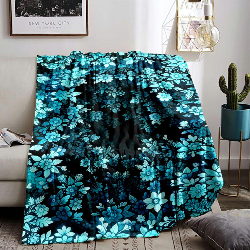 Blue Floral Pattern blanket, Soft Floor blanket, Modern blanket, suitable for use in the bedroom, living room, on the sofa