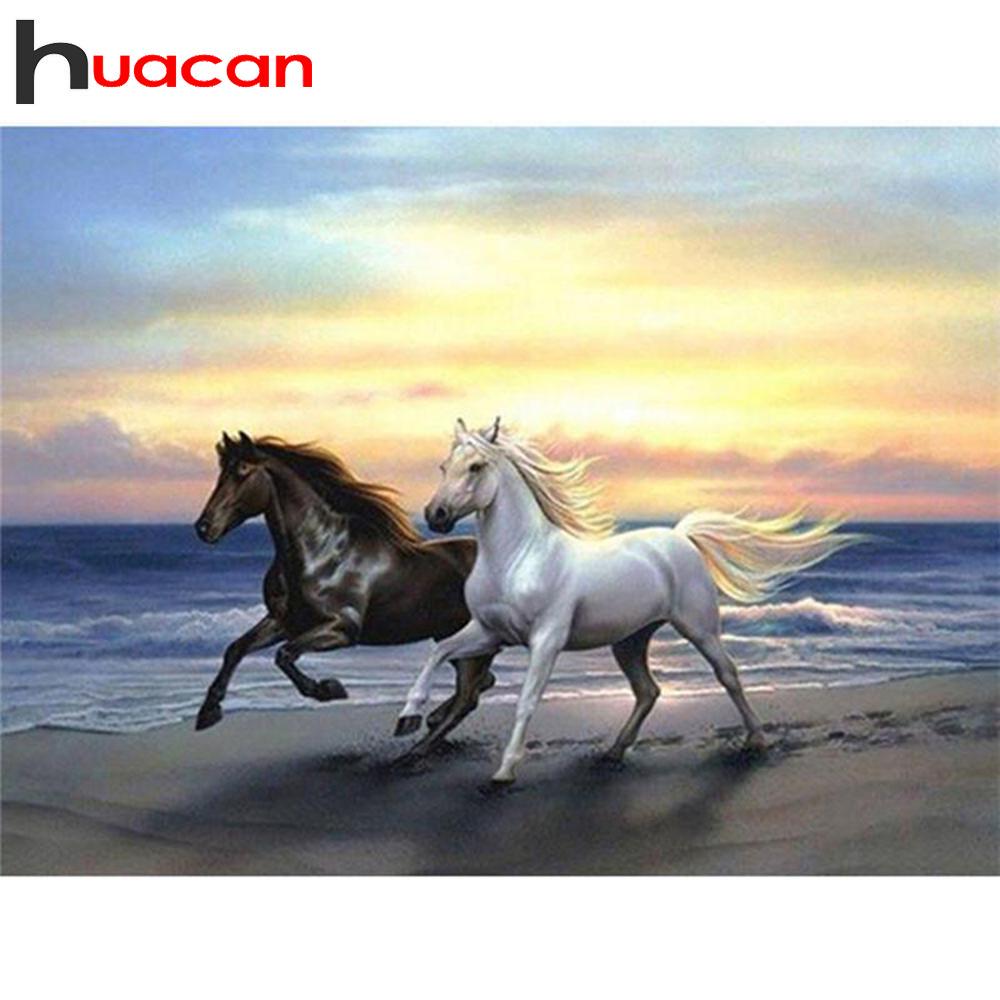 Ткань для вышивки, 5D алмазная картина, вышивка крестиком, 2 лошади, бегущая мозаика, наклеенная вышивка из смолы