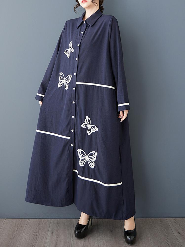 Xitao Однобортное платье с вышивкой и лацканами GYX1514