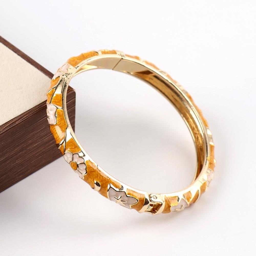 Enamel Vintage Cloisonne Bangle Traditional Women's Hand Bracelet Flower Bangle Ladies