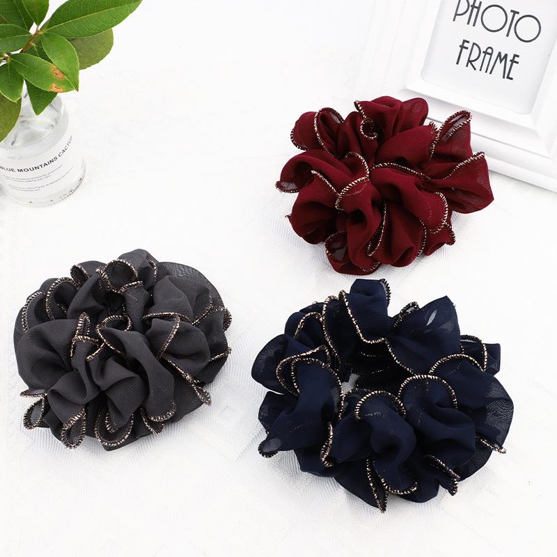 Golden Edge Head Flower Korean Hair Rope High Elastic Rubber Band Fabric Wavy Edge Large Intestine Scrunchi Hair Woman Tiara C31