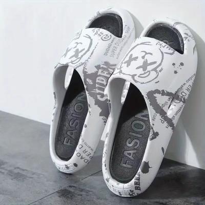 Мужские домашние тапочки с рисунком медведя из мультфильма, мягкая подошва, нескользящие, быстросохнущие, с открытым носком, для ходьбы в помещении и принятия душа в ванной