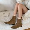Осень-зима 2025 новая европейская и американская ретро простая матовая замшевая плоская носки ботильоны тонкие ботильоны темпераментные остроносые короткие ботильоны женские
