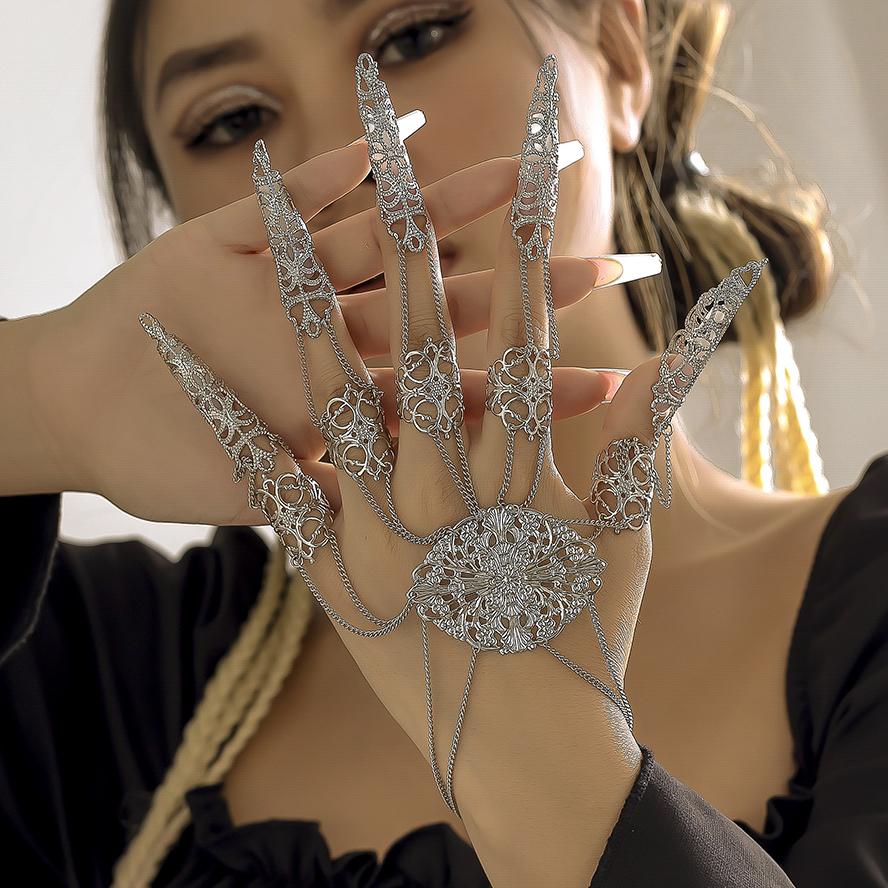Ingemark Exaggerated Dubai Indian Thai Gold Color Harness Finger Bracelet Women Chunky Chain Belly Dancer Cosplay Hand Jewelry