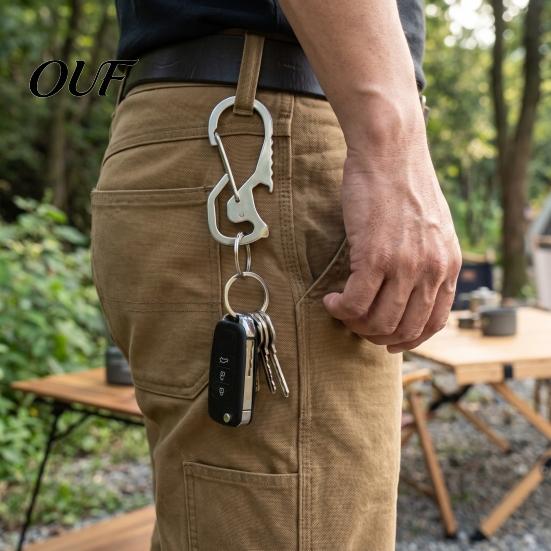 Outdoor Carabiner 2Pcs Multi-Function with Bottle Opener, Screwdriver, Heavy Duty Stainless Keychain Steel Carabiner, EDC Tool for Camping Hiking