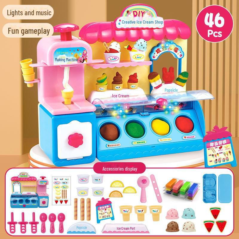 Детский набор для ролевых игр с мороженым и гамбургером из цветной глины - формы из нетоксичного пластилина.