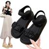 Summer New Pleated Belt Women's Sandals with Thick Soles for Casual Wear Self-adhesive Buckle Beach Shoes Small Fragrant Sandals