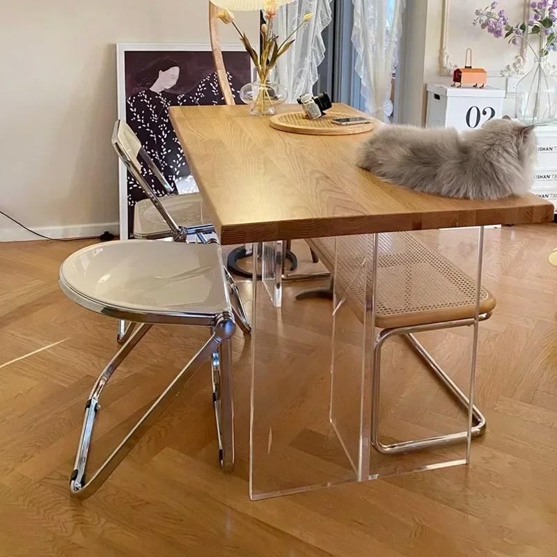 New Folding Chair Instagram Internet Celebrity Leisure Office Dining Chair Acrylic Makeup Stool Coffee Shop Metal Folding Chair