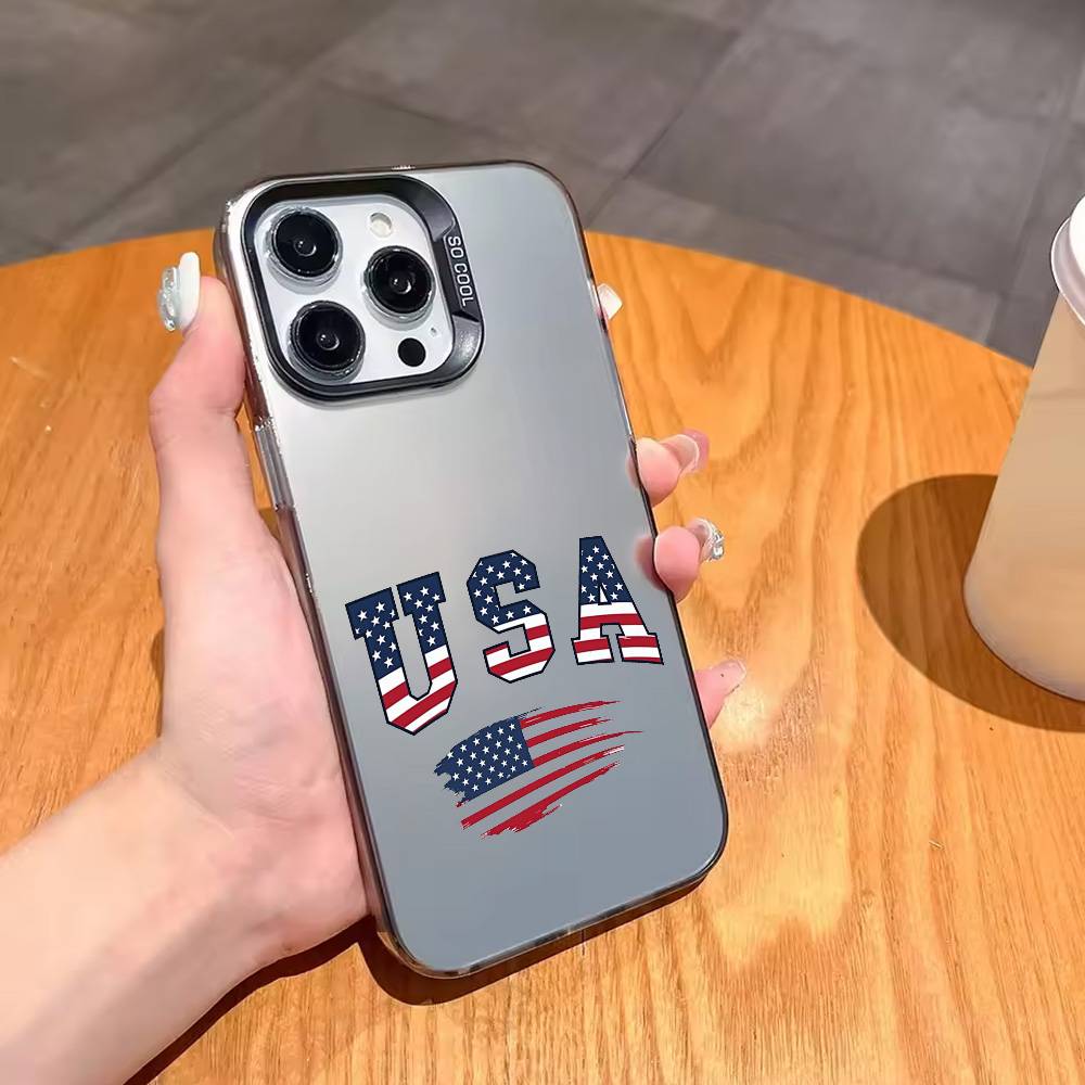 Чехол для телефона в виде американского флага для iPhone 17, 16, 15, 14, 13, 12, 11 Plus, Pro Max, Конфетный, Посеребренный Внутренний Чехол