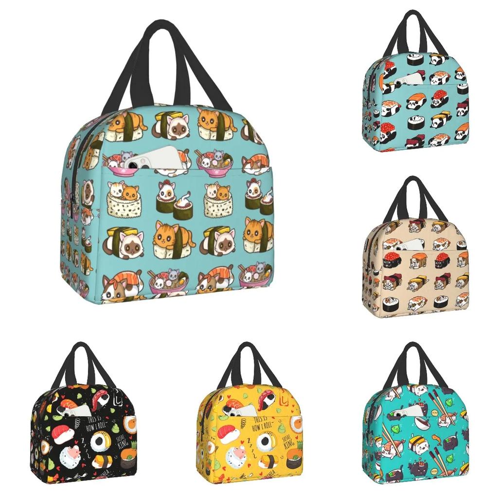 Японская аниме-еда, суши, кошка, сумка для обеда, женская, детская, изолированная, для работы, школы, индивидуальные, портативные сумки-тоут Bento