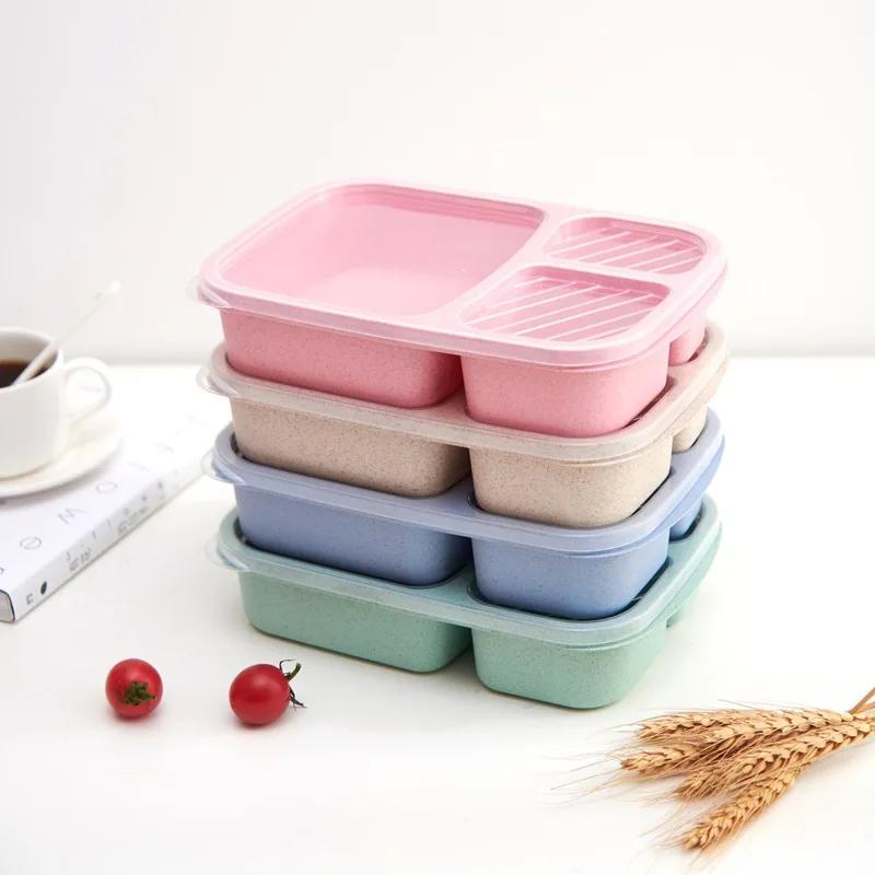 Wheat Straw Lunch Box Portable Bento Box With Compartment Picnic Bento Box Fruit Container Microwave Oven Dinnerware for Student