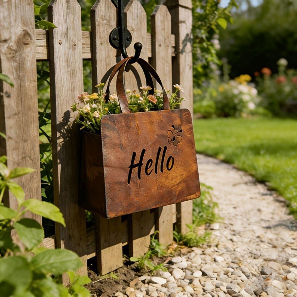 Vintage Welcome Sign Rustic Metal Hanging Planter Retro Photo Prop Wedding Signage Patio Garden