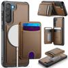 For Samsung Galaxy S23 Magnetic Case JEEHOOD J10 Leather Back Phone Cover with Detachable Card Holder Kickstand