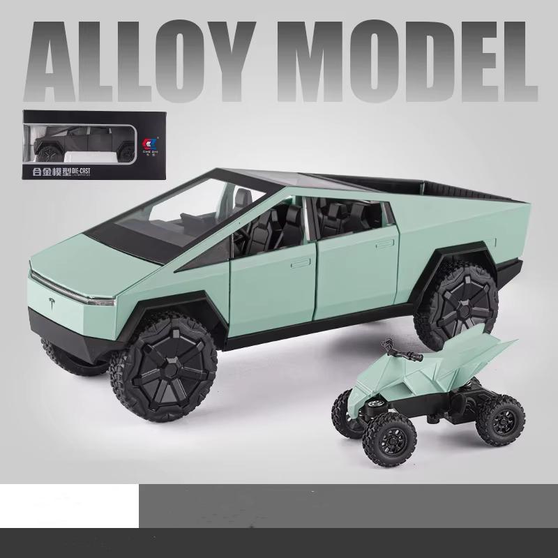 whalq7 1/24 Teslas Cybertruck Pickup Alloy Car Model Diecasts Metal Toy Off-road Vehicles Truck Model Simulation Sound Light Kids Gifts